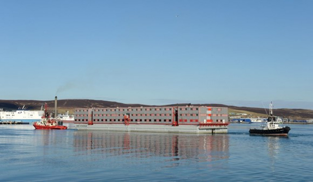 The Bibby Stockholm barge which is set to house asylum seekers at Portland Port