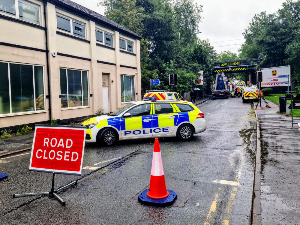 The incident at Mill Street bridge, happened at 9.48am on Friday 14 July, with Cheshire Police closing off the road (Ryan Parker).