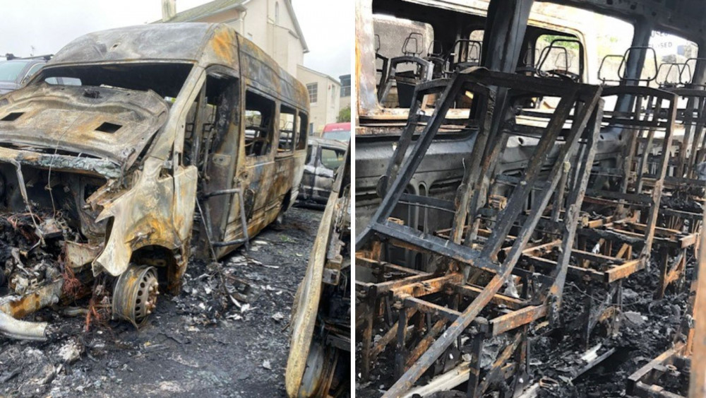 Aftermath of the arson attack in Barton Hill car park (DCT)