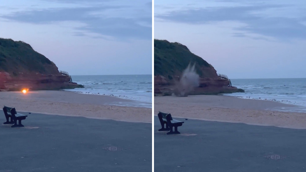 Grenade detonation on Exmouth beach (Exmouth Coastguard Rescue Team)