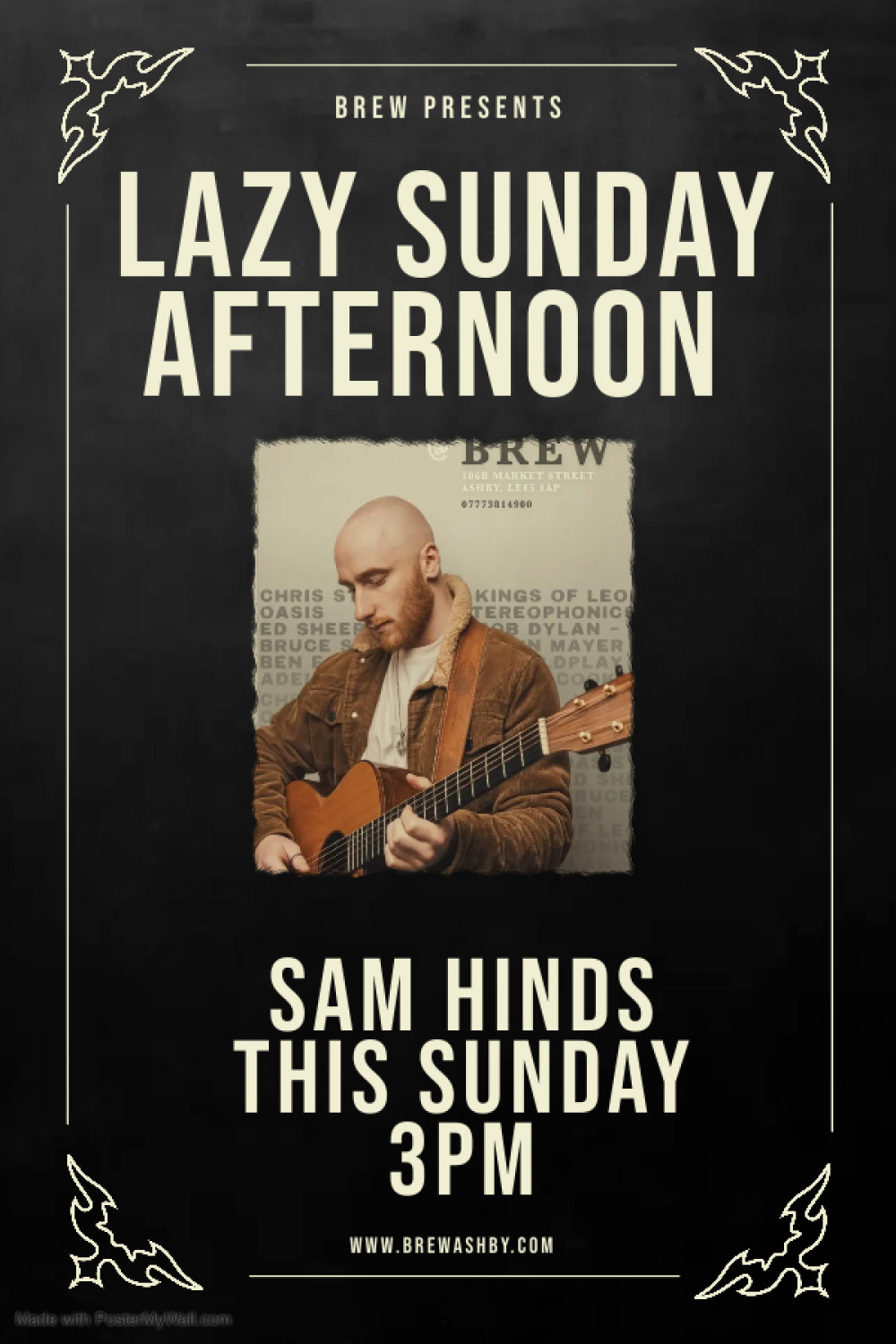 Lazy Sunday Afternoon Acoustic Session with Sam Hinds at Brew, 106B Market Street, Ashby-de-la-Zouch