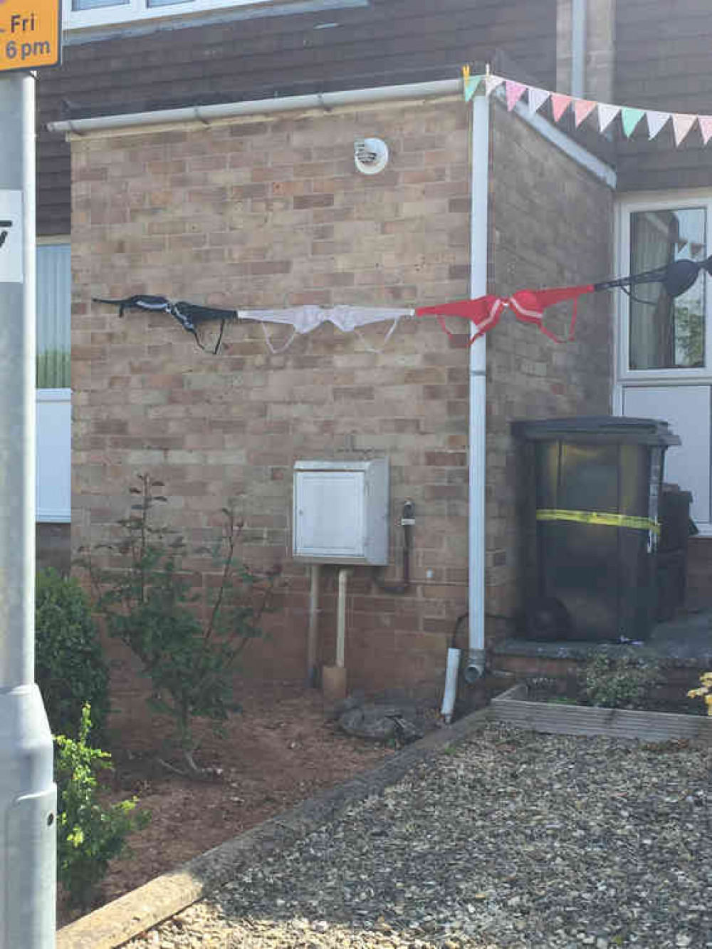 The bunting in Froglands Way, Cheddar