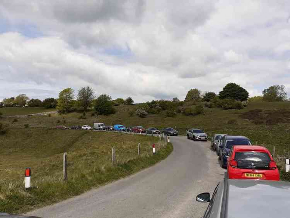 Cars parked near Velvet Bottom (Photo: Mendip Hills AONB)