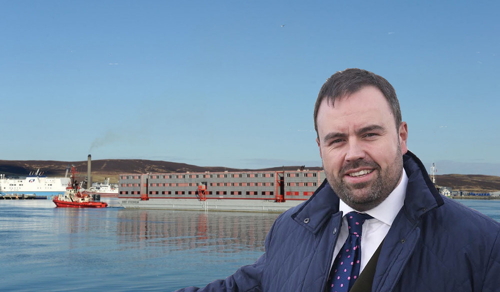 The Bibb Stockholm barge and West Dorset MP Chris Loder