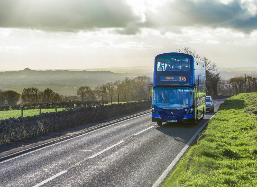 The 376 travelling over the Mendip Hills