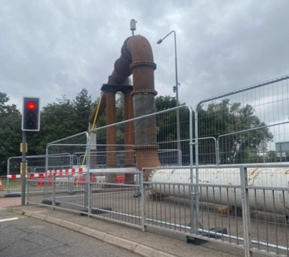 Part of the overground structure as the replacement sewer crosses the Trecle Mine roundabout. 