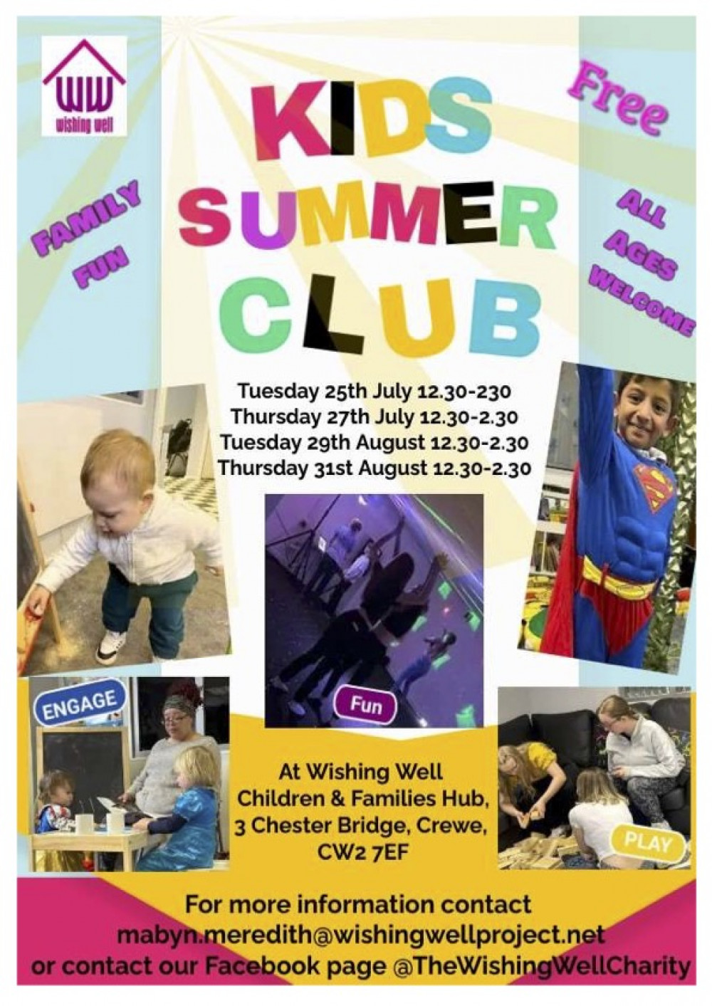 Kids Summer Club is at Wishing Well Children & Families Hub for four days this summer. Kids Summer Club is at Wishing Well Children & Families Hub for four days this summer.