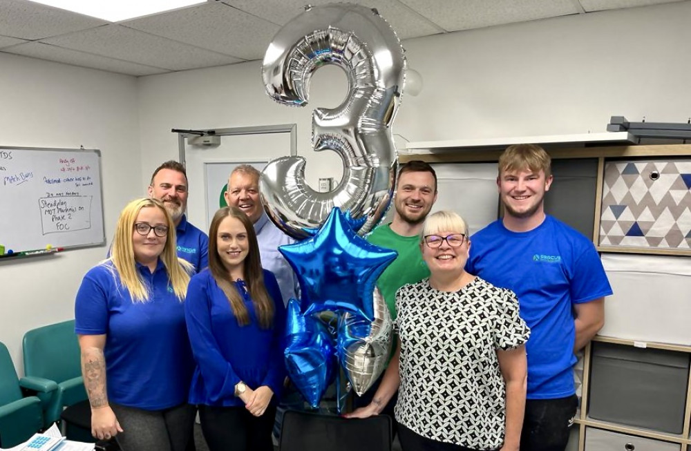 The team at Abacus celebrating the company's third birthday at its Coalville base