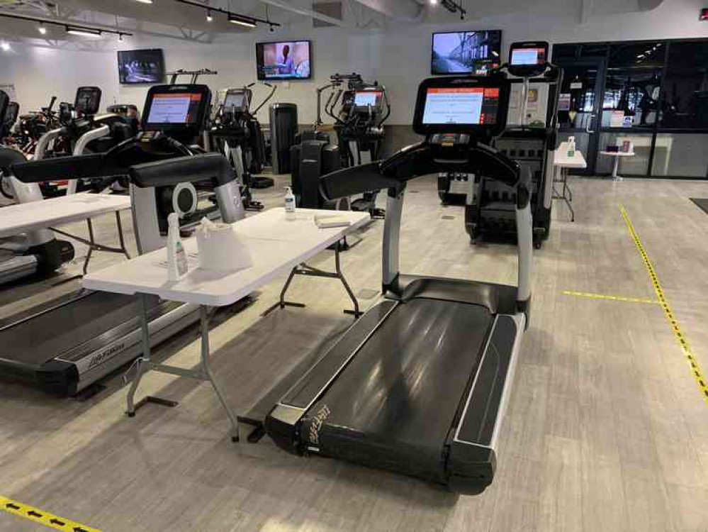 The socially-distanced gym with sanitising stations