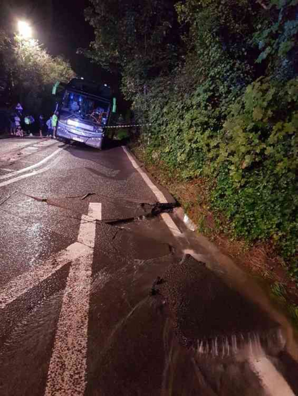 The hole caused by the burst water main on the A38 in Winscombe last Friday (Photo: Avon and Somerset Police)