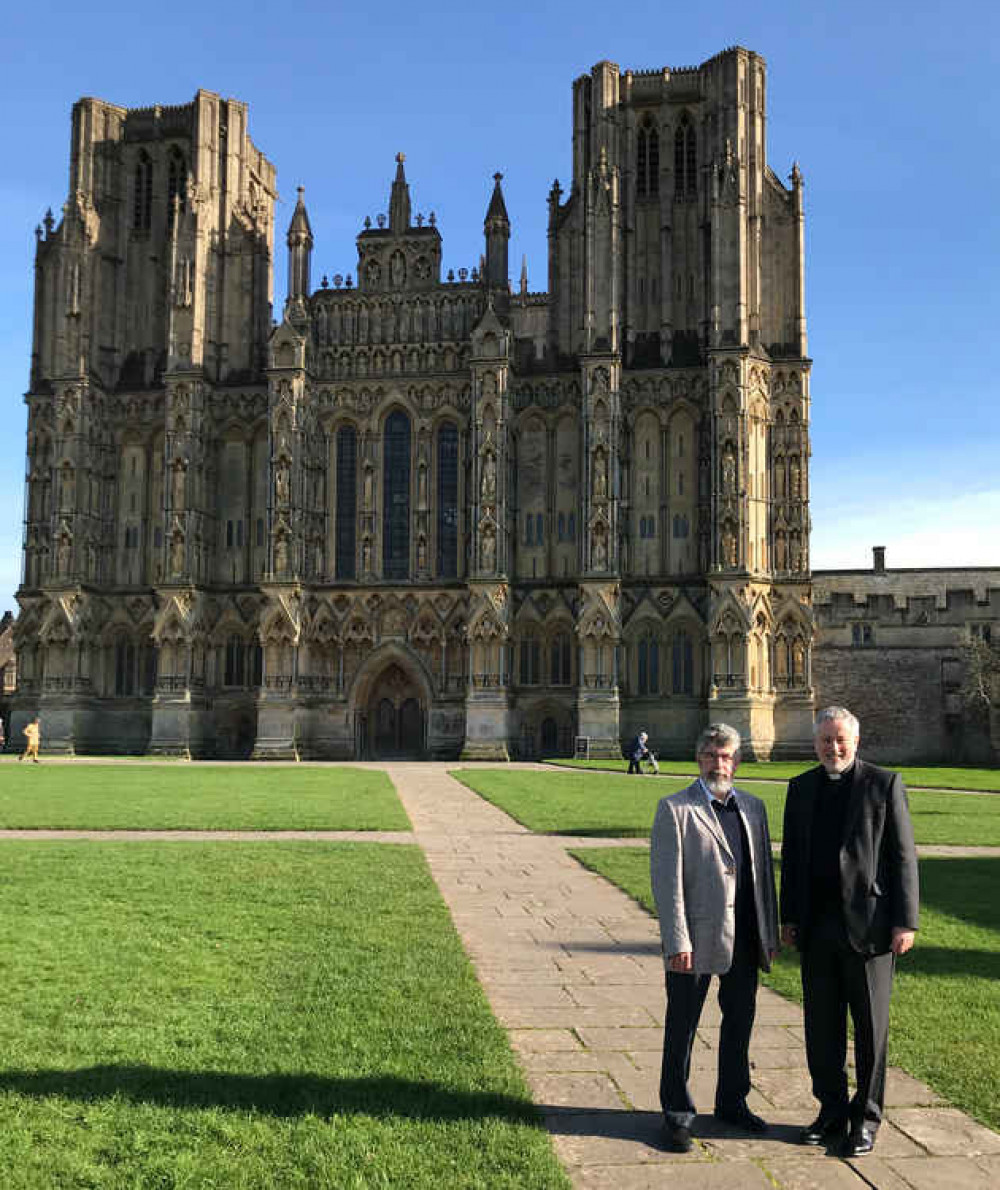 Paddy O'Hagan, chair of WAC, with the Very Rev Dr John Davies, Dean of Wells Cathedral, looking forward to the return of the exhibition to the cathedral in 2021