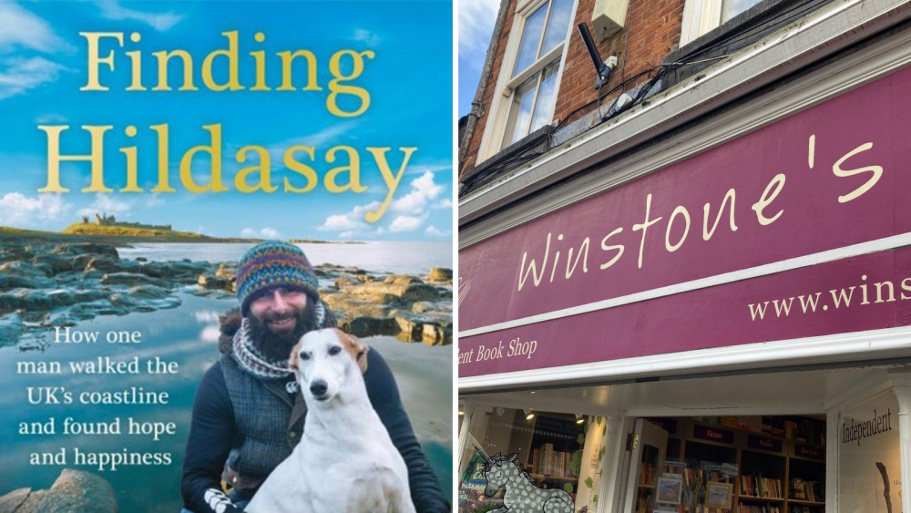 L: Finding Hildasay cover. R: Winstone's Bookshop (Nub News/ Will Goddard)