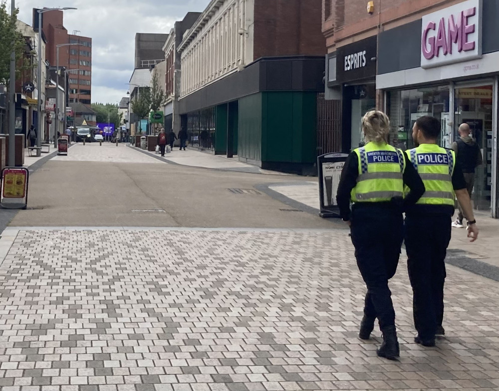 Police seen patrolling the town centre on Sunday 30 July (Image - Alasdair Perry)