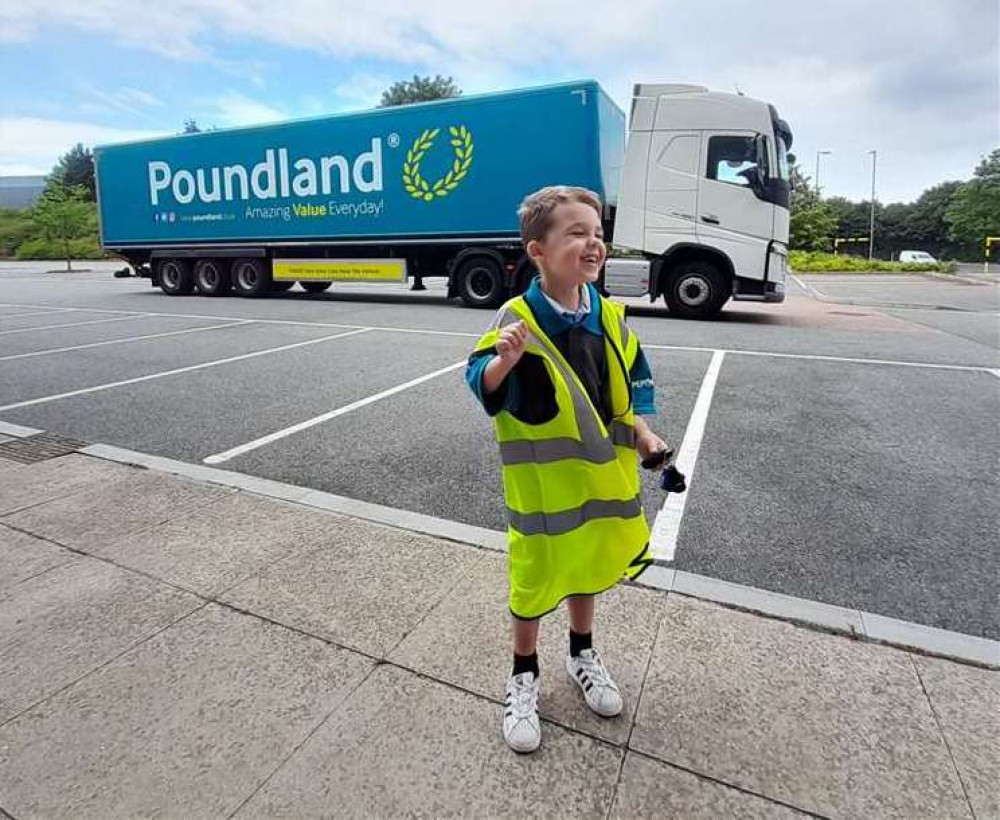 Freddie with lorry (Picture: Poundland) 