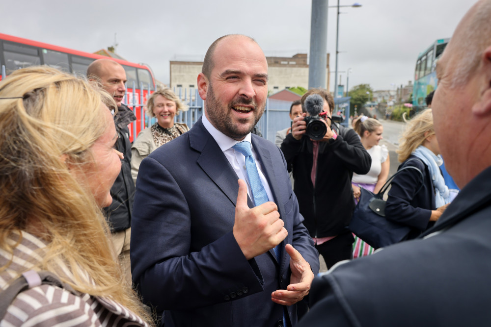 Roads Minister Richard Holden visits Newquay Bus Station (Pic: LDRS)