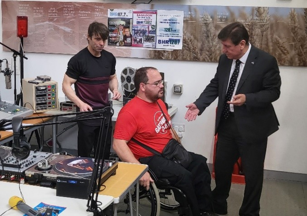 The MP speaks to presenters from Basildon Hospital Radio and Gateway FM.