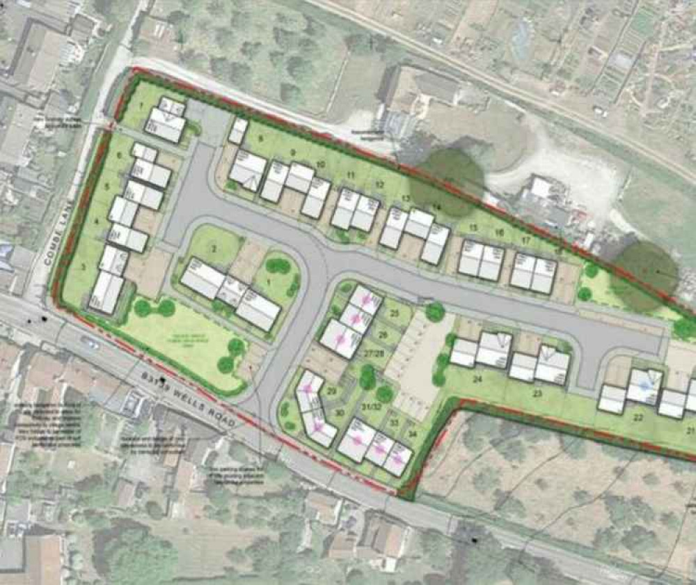 Plans for 34 homes on the B3139 Wells Road in Wedmore (Photo: Property Link Consultants)