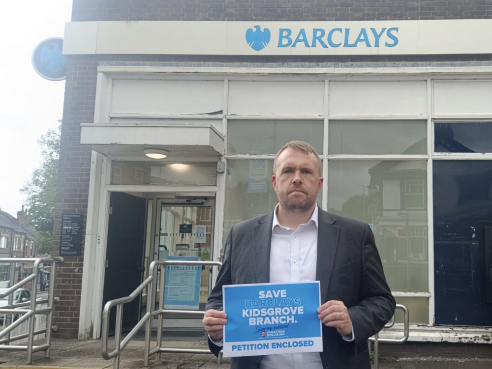 Jonathan Gullis handed a petition into Barclays asking them to rethink the closure of the Kidsgrove branch this week (LDRS).