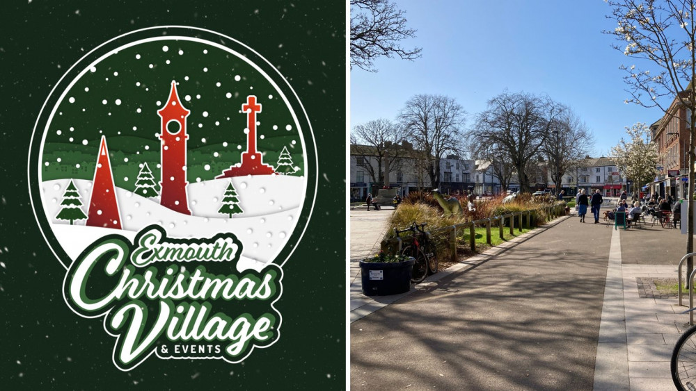 L: Christmas village logo (George Nightingale). R: The Strand, Exmouth (Nub News)