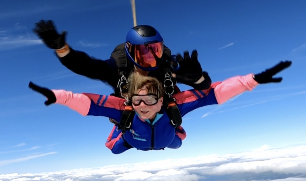 June Jackson has raised over £1,000 for the unit at Royal Stoke which saved her life over three years ago (Skydive Tilstock).