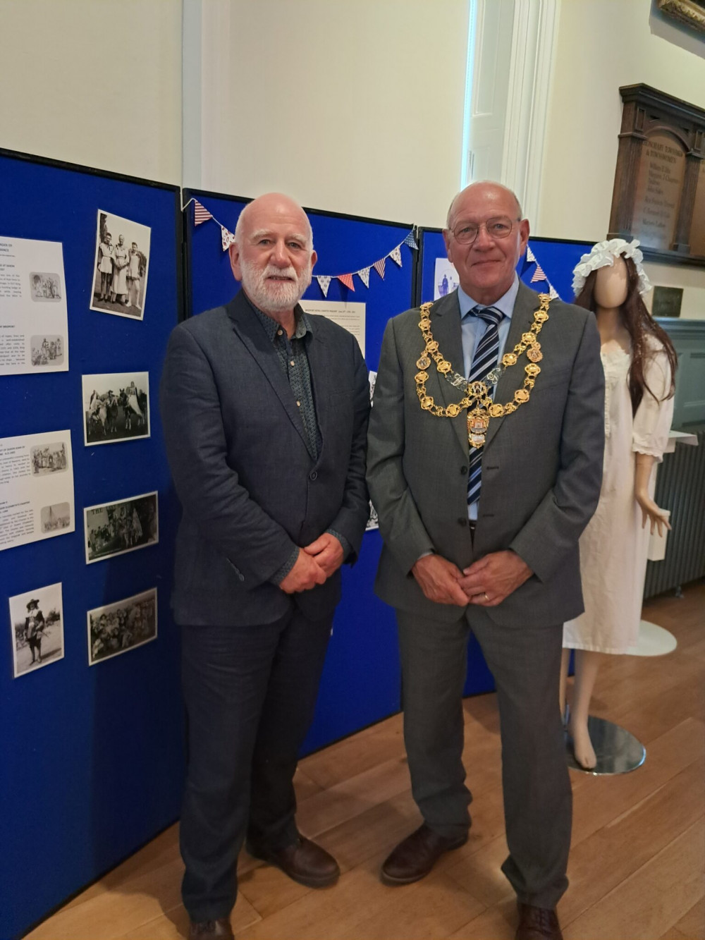 The Mayor of Bridport, Cllr Dave Bolwell, and deputy mayor Ian Bark at the exhibition in Bridport Town Hall The Mayor of Bridport, Cllr Dave Bolwell, and deputy mayor Ian Bark at the exhibition in Bridport Town Hall