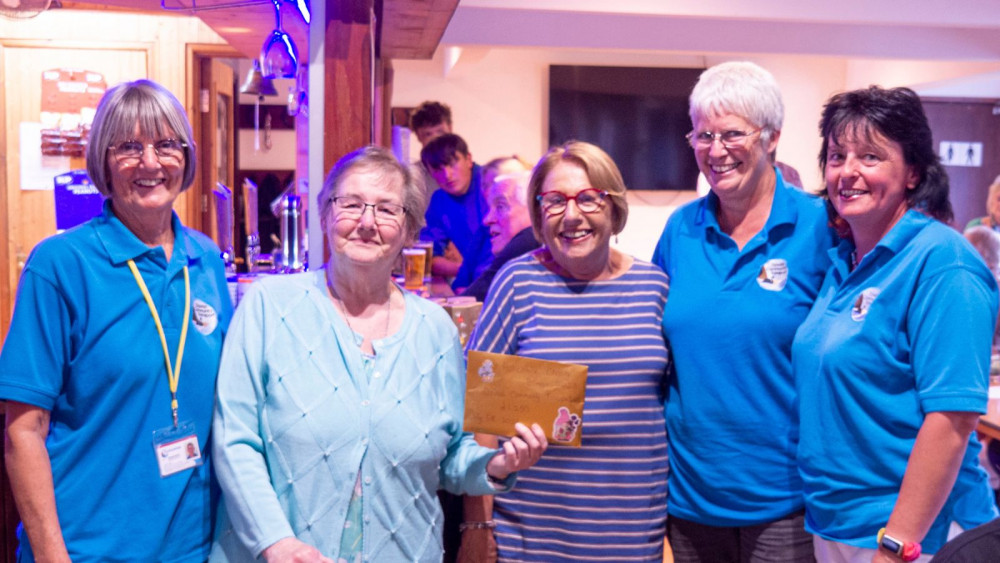 Dawlish Community Transport representatives receiving cheque (Cuddly Toy Gang)