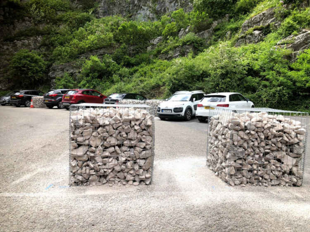 Two of the stone gabions in Cheddar Gorge