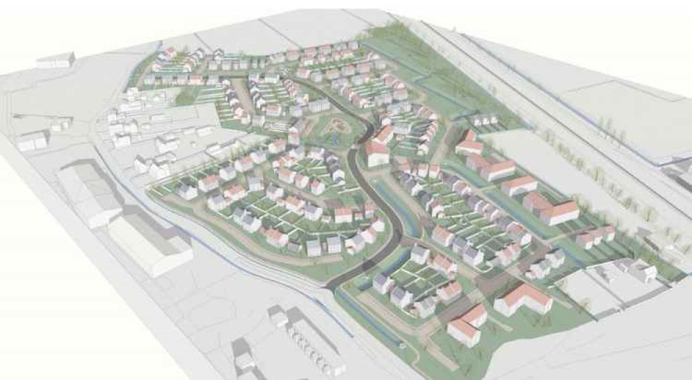 One of the developments being held up : Proposed Aerial View Of 290 Homes Development In Highbridge. CREDIT: TP Bennett. Free for use for all BBC wire partners.