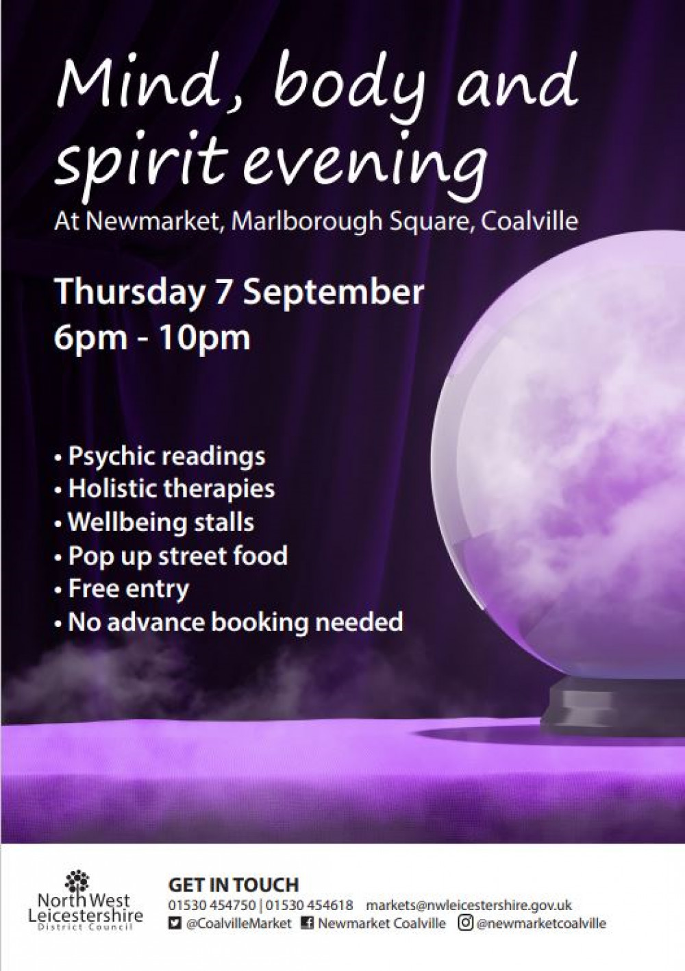 Mind, Body and Spirit evening at Newmarket, Marlborough Square, Coalville