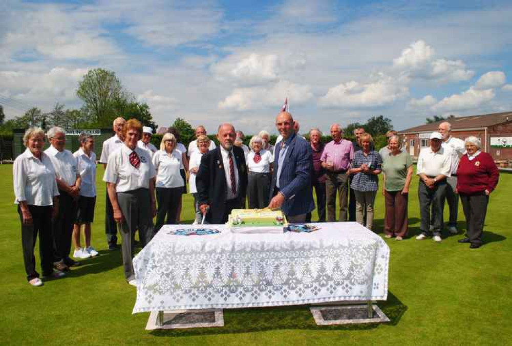 The cutting of the cake at Mark Moor Bowling Club