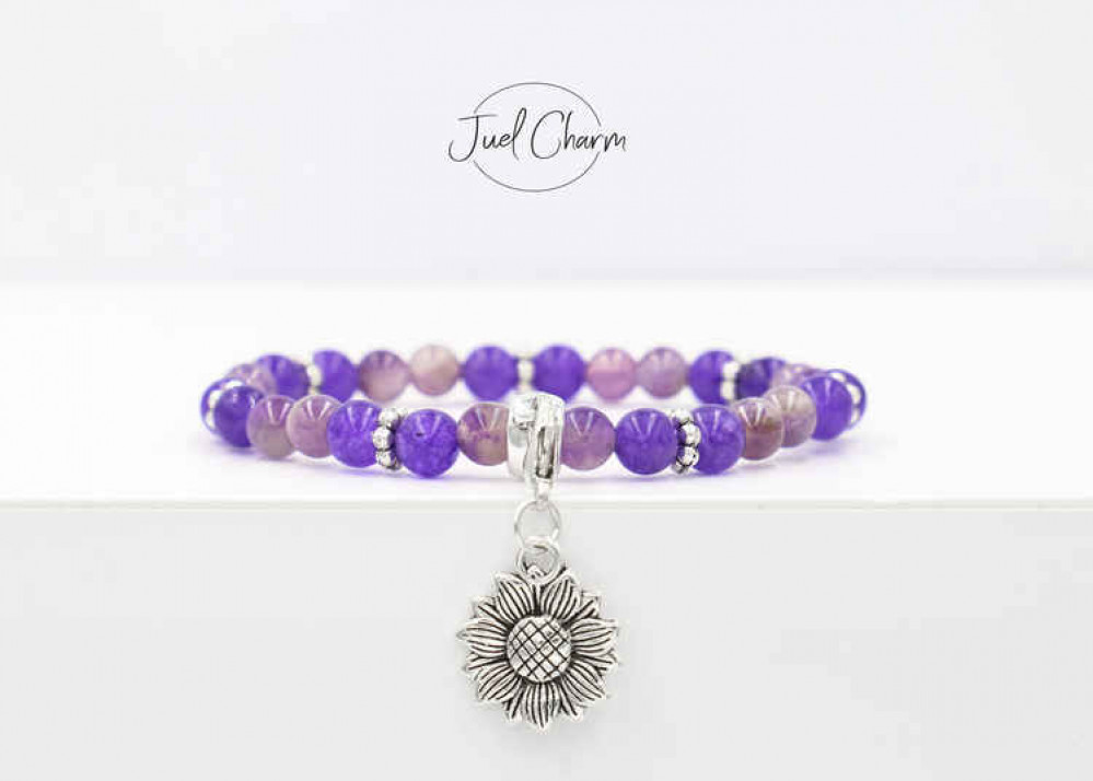 Carmen's popular amethyst bracelet with sunflower charm Carmen's popular amethyst bracelet with sunflower charm