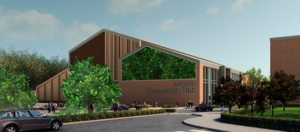 The hub project will deliver a new swimming pool, library, fitness studio, community spaces and new cycling and walking routes (Image - Stockport Council)