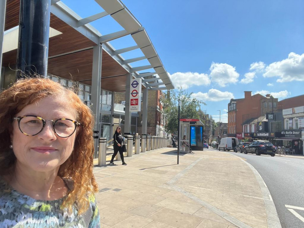 Cllr Connie Hersch outside Ealing Broadway Station