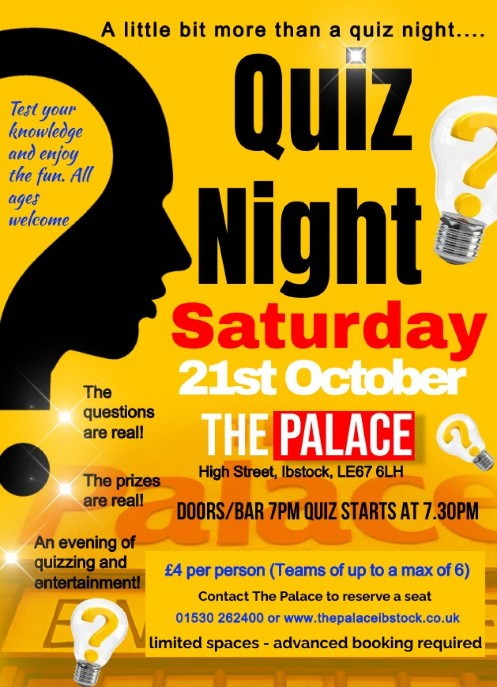 Quiz Night at The Palace Community Centre, Ibstock, near Coalville