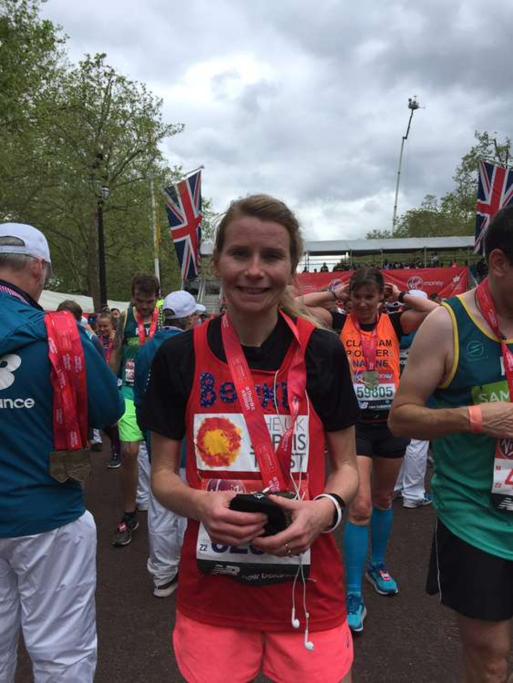 Fiona's daughter, Rebecca, after completing the London Marathon in her mum's memory