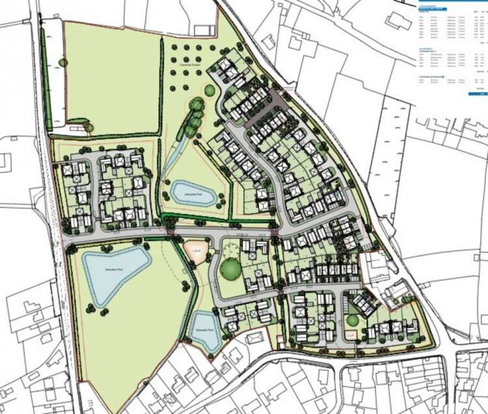 Plans for 96 homes on the Round Oak Farm site on the A371 Upper New Road in Cheddar (Photo: Clancy Design Services)