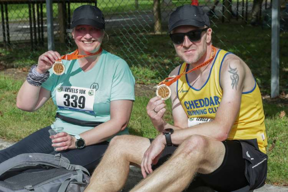 Enjoying the medals (Photo: Mendip Athletics Club)