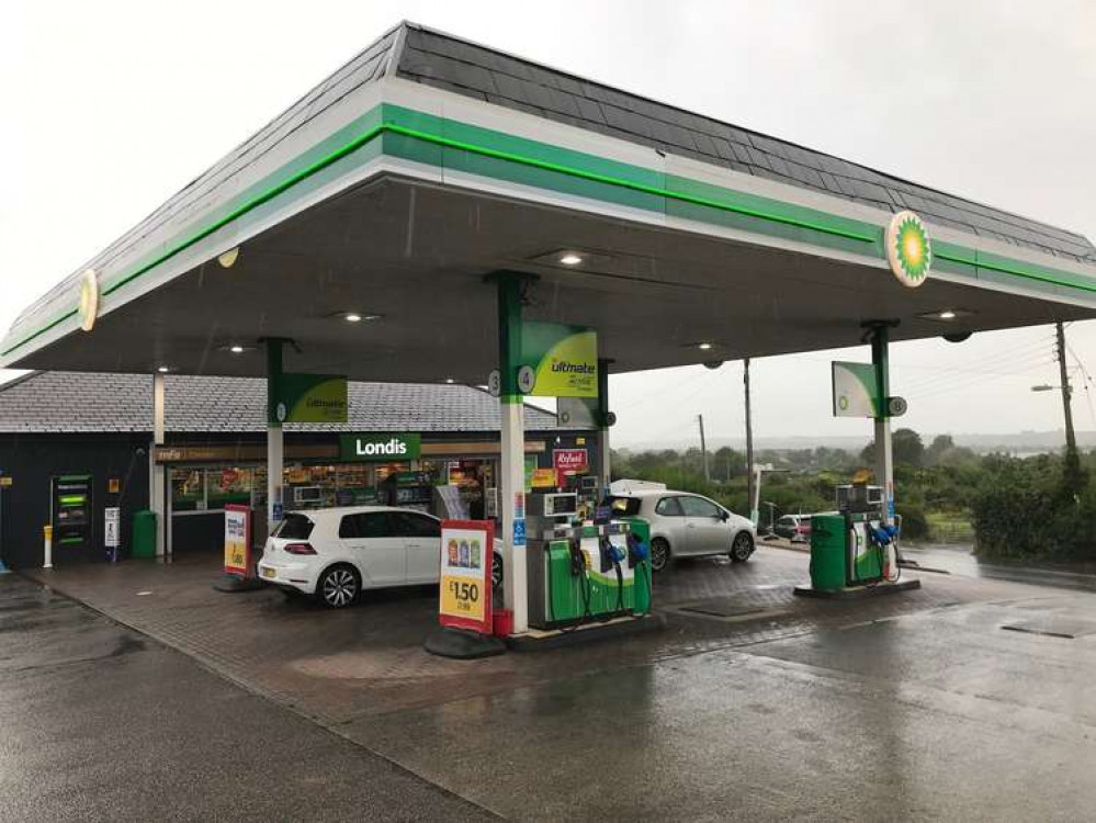 The BP petrol station in Cheddar earlier today