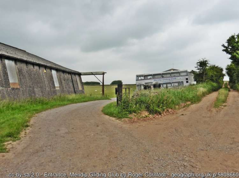 The entrance to Mendip Gliding Club in Draycott