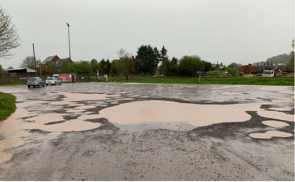 The Bridport Football Club car park when the weather is wet