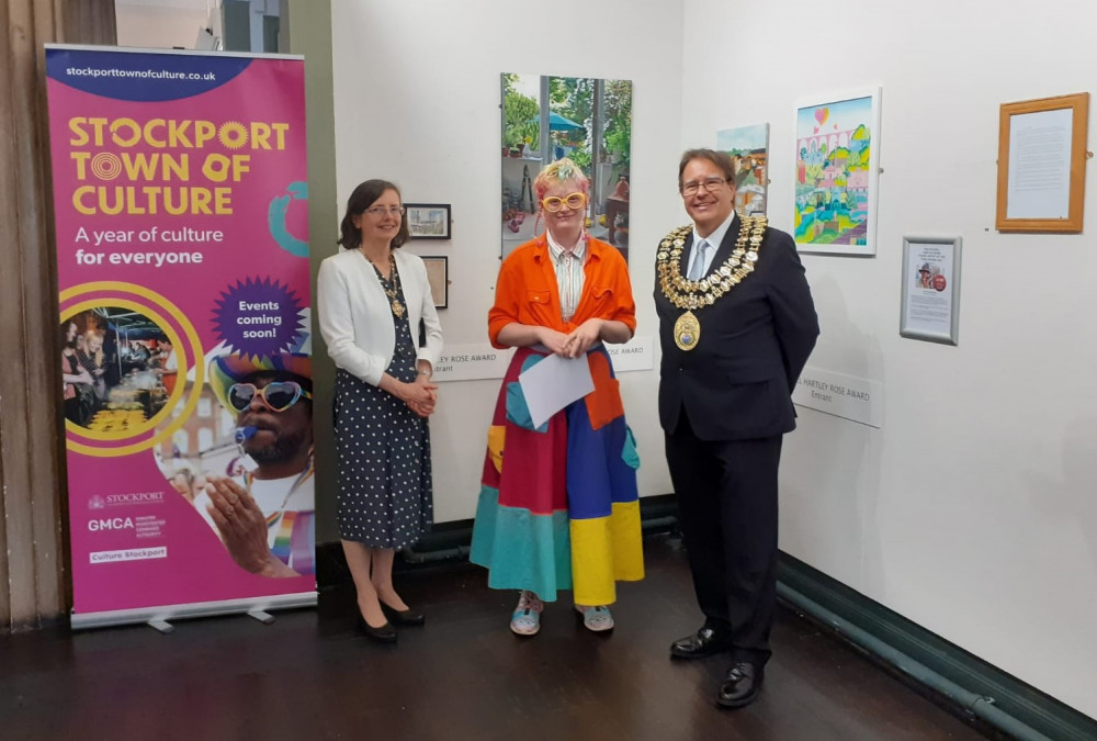 Winner Bird Taylor pictured with Mayor Graham Greenalgh and Mayoress Carol Greenalgh (Image - Stockport Council)