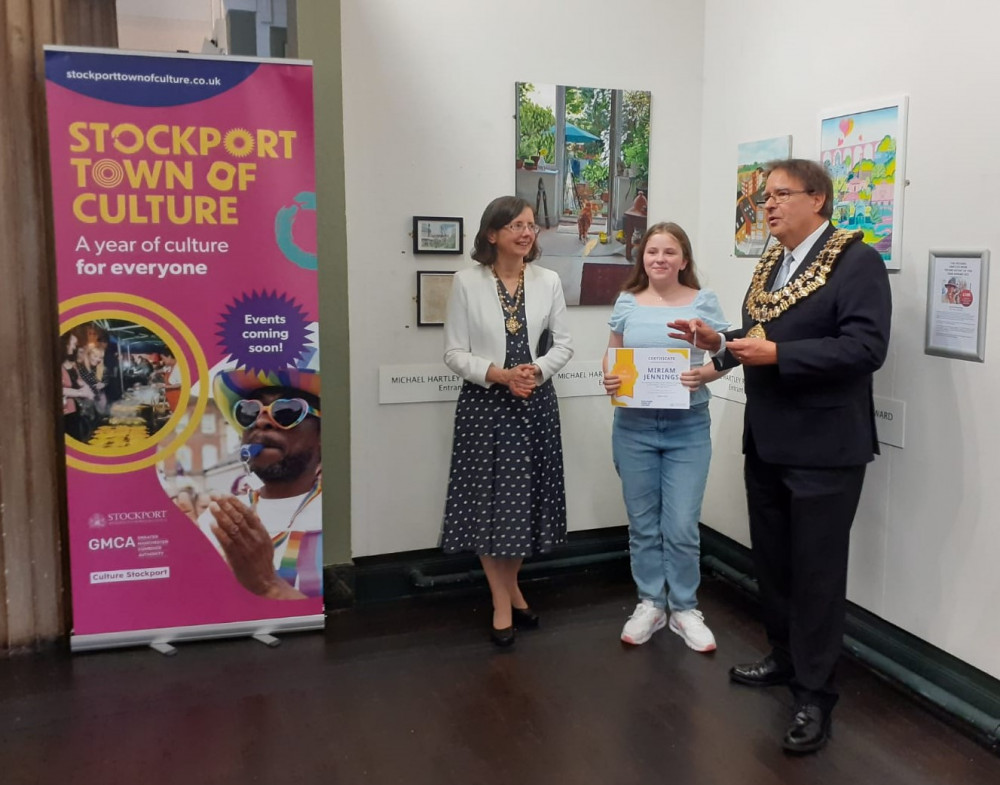 Winner Miriam Jennings pictured with Mayor Graham Greenalgh and Mayoress Carol Greenalgh (Image - Stockport Council)