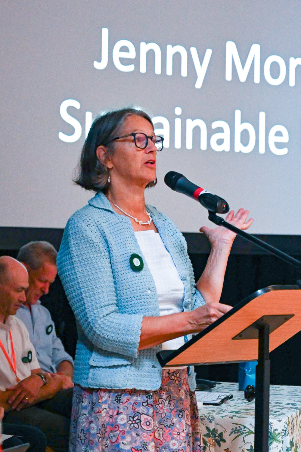 Jenny Morisetto, chair of Sustainable Dorset, takes to the stage (photo credit: Ben Tettmar)