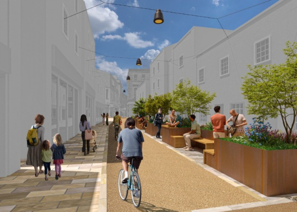 Artists Impression Of Enhancements On High Street In Shepton Mallet. CREDIT: Mendip District Council. 