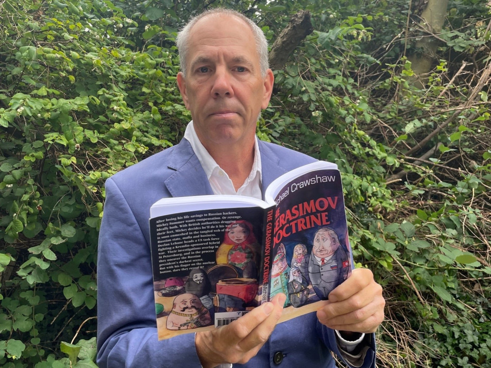 Michael Crawshaw with his latest work 'The Gerasimov Doctrine' (image by Nub News) Michael Crawshaw with his latest work 'The Gerasimov Doctrine' (image by Nub News)
