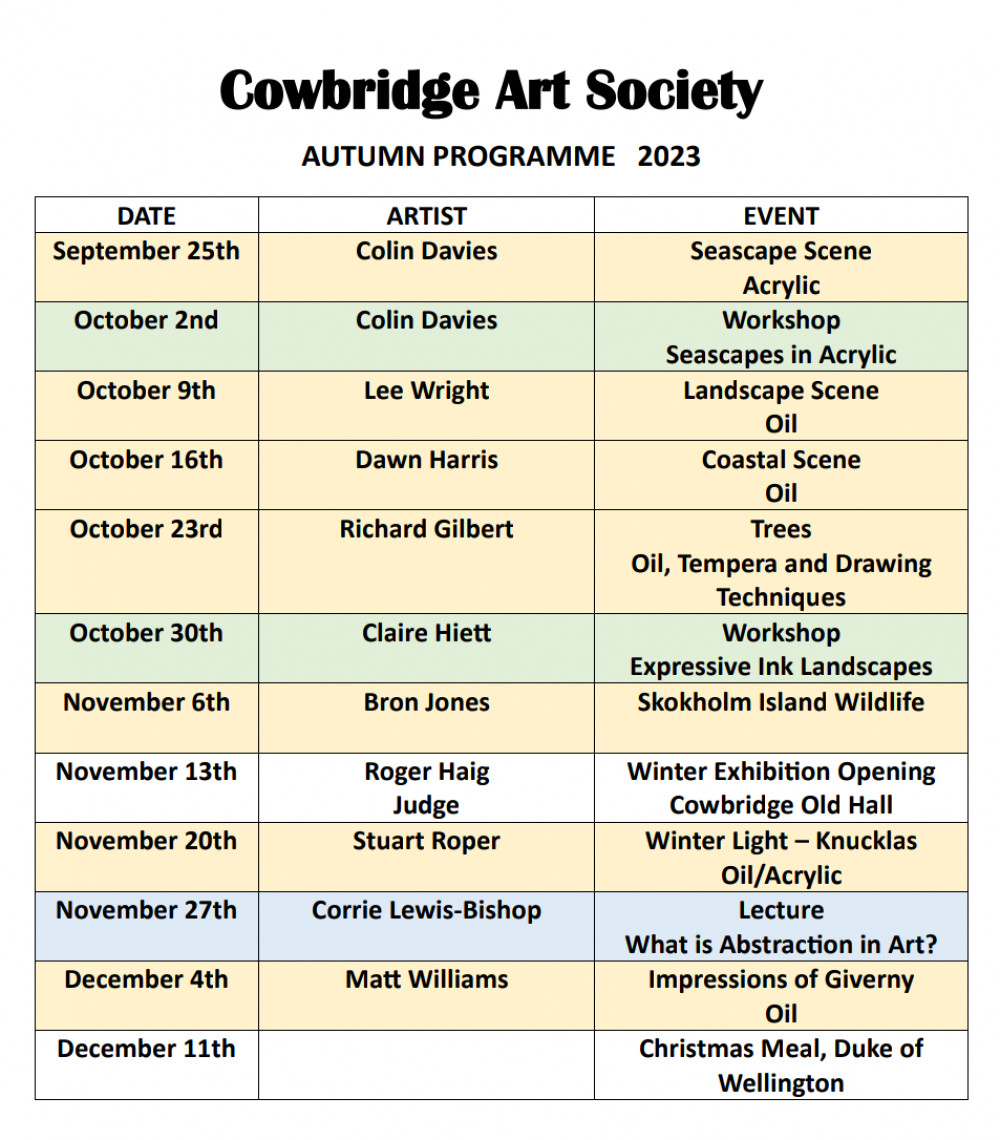 Cowbridge Art Society Autumn Programme Cowbridge Art Society Autumn Programme