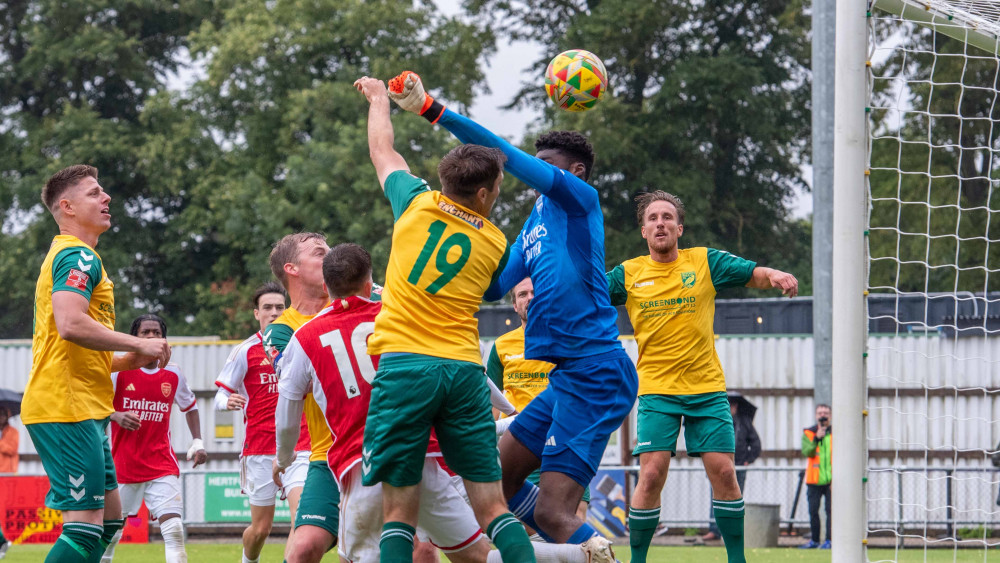 Hitchin Town: Pay What You Want for Saturday's Top Field clash with Barwell. PICTURE: A shot from Hitchin Town's pre-season friendly with Arsenal U18s in July. CREDIT: PETER ELSE  