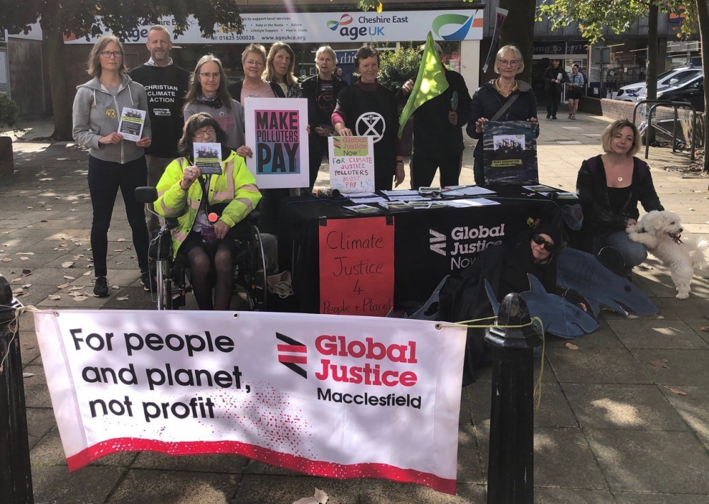 Campaigners from Global Justice Macclesfield and climate activists joined others in the Make Polluters Pay coalition in an international day of action calling for the polluter pays principle to be followed.