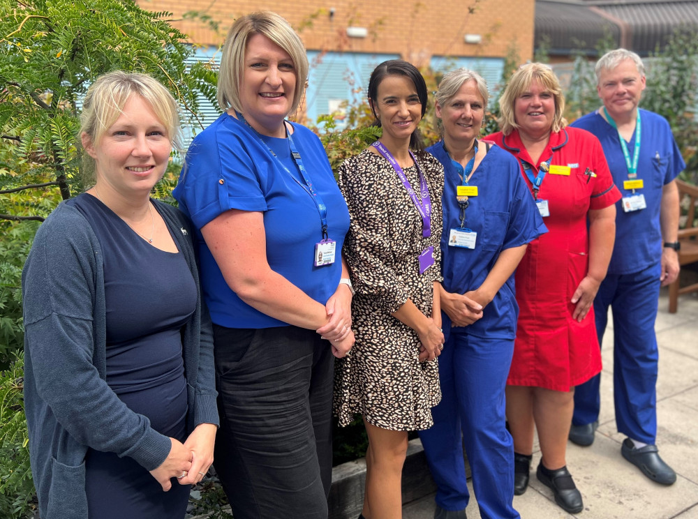 Pictured (left to right): Rosie Edgerley – cancer programme manager, Tracey McEwan – gynae oncology pathway navigator, Miriam Spicer – cancer improvement manager, Heather Fryer – colposcopy sister, Teresa Coombes - matron for gynaecology, gynae-oncology and early pregnancy assessment clinic, Mr David Milliken - consultant gynaecological oncologist.