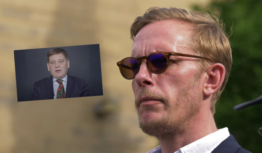 Laurence Fox and (inset) Coalville MP Andrew Bridgen. Photos: Dreamstime.com/YouTube